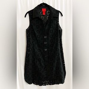 V Christina Black Eyelet Sleeveless Shift Dress Spring Summer Swimwear Coverups